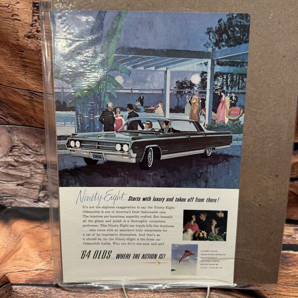 1964 Oldsmobile Ninety-Eight Original Print Ad Vintage Luxury Car Magazine
